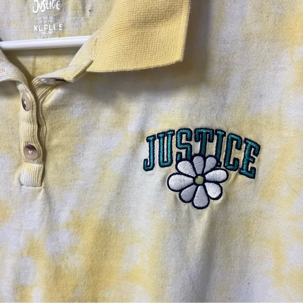 Justice Girls Size xl plus‎ yellow tie dye cinch bottom polo summer embroidered